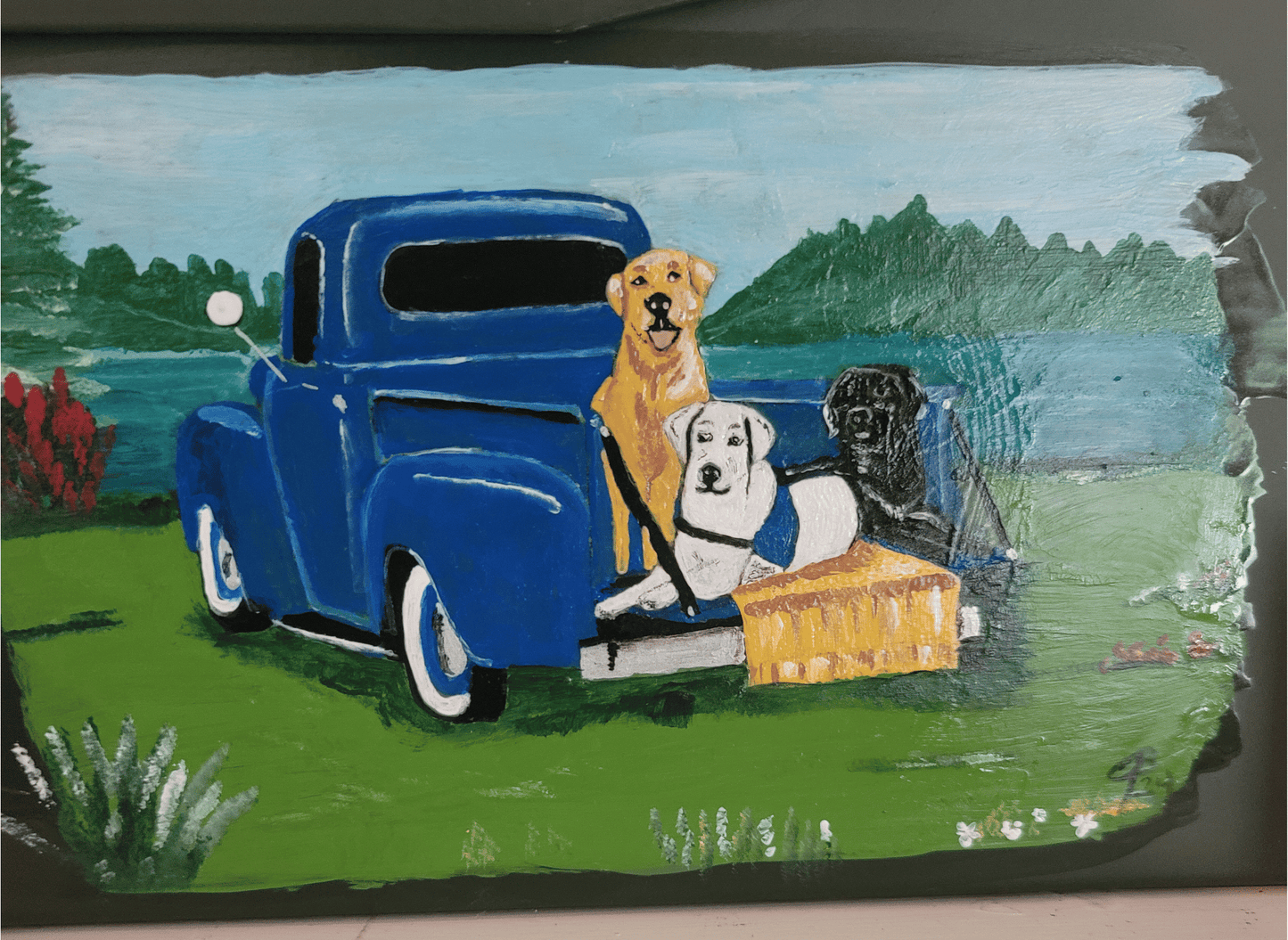 50 Cal Large Hand Painted Amo Box Labrador Retrievers In Truck Bed