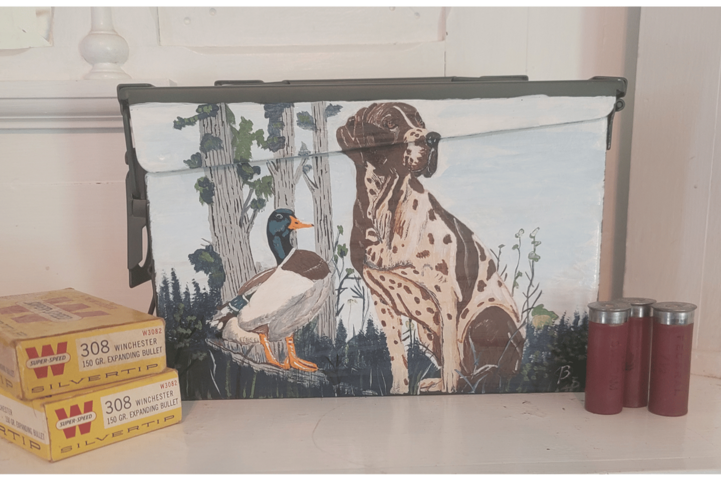 30 CAL hand painted ammunition box German Pointer