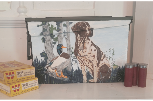 30 CAL hand painted ammunition box German Pointer