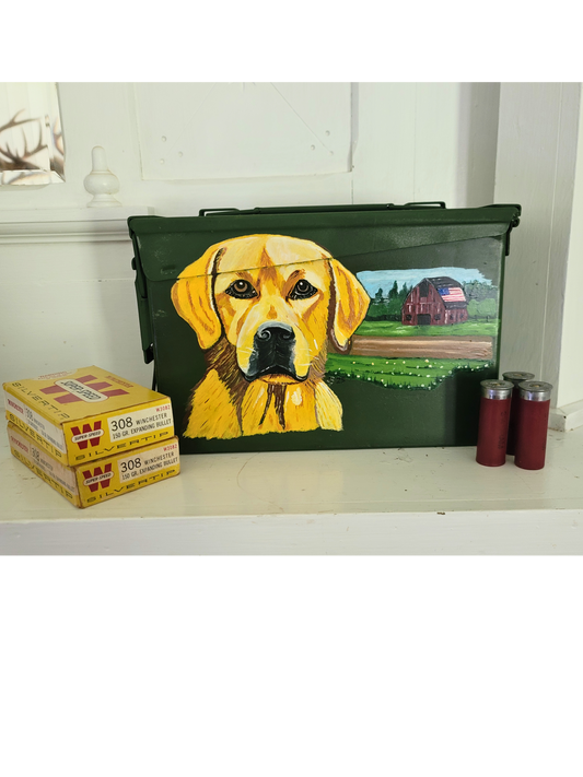 Small Hand Painted Amo Box Yelow Labrador Retriever