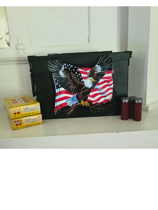 Small 30 Cal Hand Painted Amo Box Eagle Design